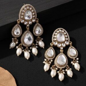 Pearl Gold and Silver Chandbali Earrings
